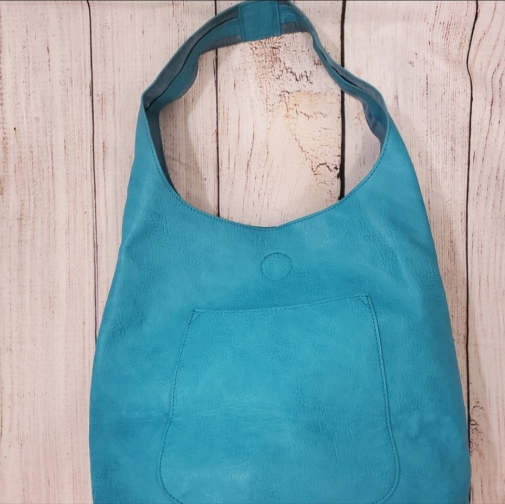 Turquoise Blue Leather Hobo Bag